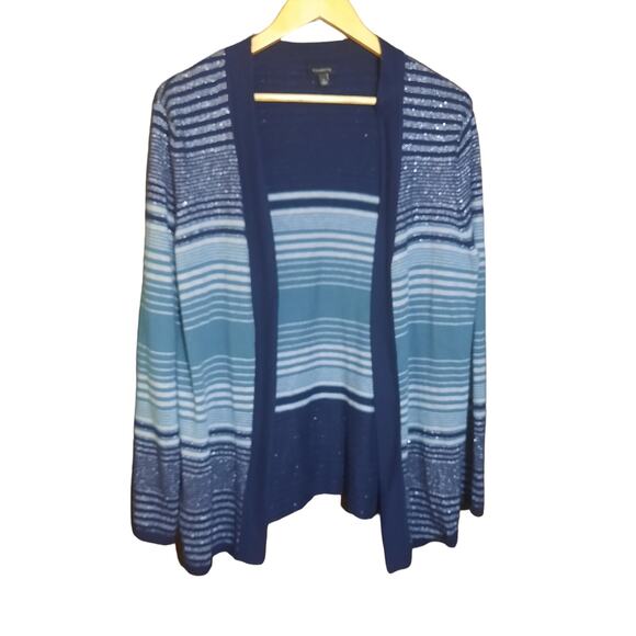 Talbots Womens Blue Metalic Stripe Long Sleeve Open Front Cardigan Size Large - Picture 1 of 5